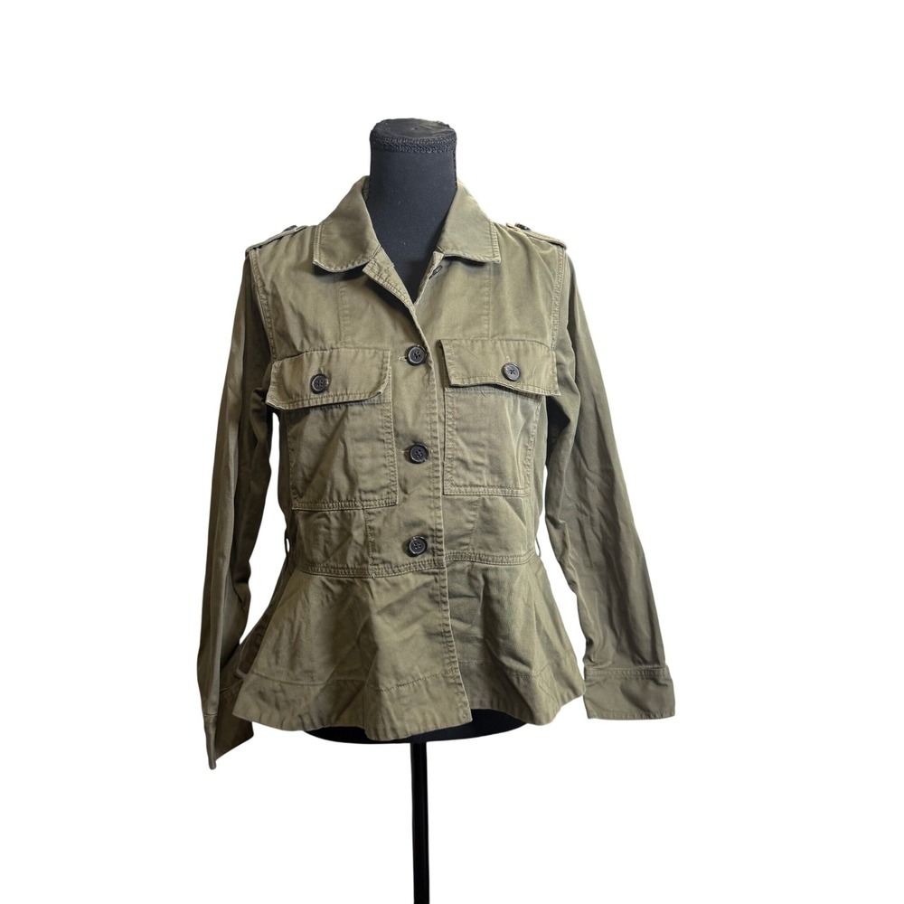 J.Crew Utility Jacket Women XS Olive Green Excellent Peplum Military Button Up